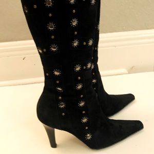 Antonio Melani studded black suede leather boots size 7 N